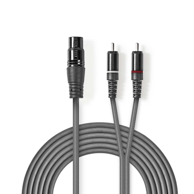 Billede af Balanceret Audio kabel XLR 3 Pin Hunstik 2x RCA Hanstik Nikkelplateret 3.00 m Runde PVC Mørkegrå Kartonhylster