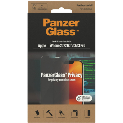 Afbeelding van Screenprotector Apple iPhone 14: PanzerGlass Privacy Anti Bacterial