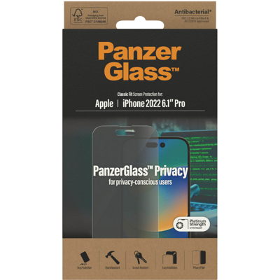 Afbeelding van Screenprotector Apple iPhone 14 Pro: PanzerGlass Privacy Anti Bacterial