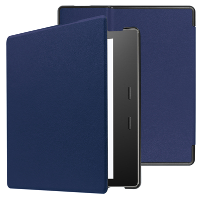 Afbeelding van Amazon Kindle Oasis 3 Hoes: iMoshion Slim Hard Case Bookcase Donkerblauw Kunstleder E Reader Hoezen