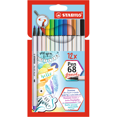 Afbeelding van STABILO Pen 68 brush premium viltstift ARTY etui met 12 kleuren