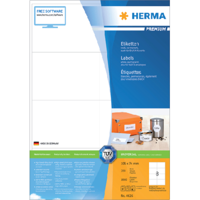 Afbeelding van Etiket HERMA 4626 105x74mm premium wit 1600stuks