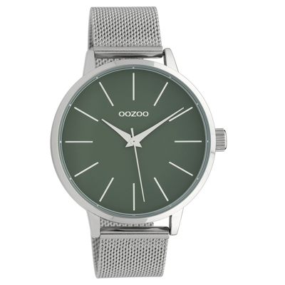 Afbeelding van OOZOO C10006 Horloge Timepieces Collection staal zilverkleurig groen 42 mm