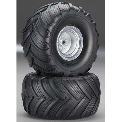 Afbeelding van Tires &amp; wheels, assembled, glued (satin chrome Terra Groove dual profile tires, foam inserts) (electric rear) (2)