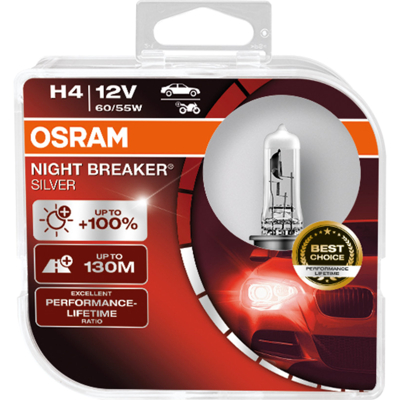 Afbeelding van Osram H4 Night Breaker Silver +100% 64193NBS Autolampen
