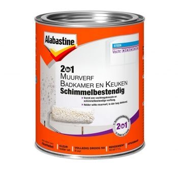Afbeelding van Alabastine 2in1 Muurverf Badkamer en Keuken Schimmelbestendig Wit 1 liter voor badkamers