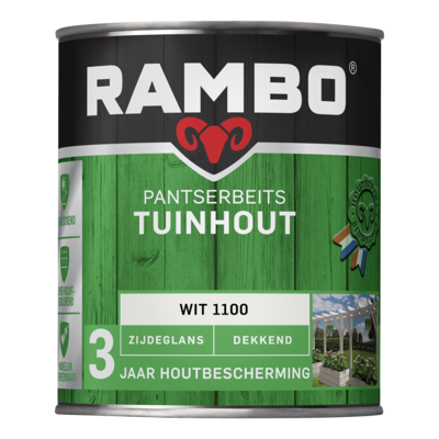 Afbeelding van Rambo Pantserbeits Tuinhout Dekkend Zijdeglans Wit 1100 2,5 liter