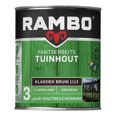 Afbeelding van Rambo Pantserbeits Tuinhout Dekkend Zijdeglans Klassiekbruin 1113 0,75 liter