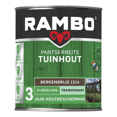 Afbeelding van Rambo Pantserbeits Tuinhout Transparant Zijdeglans Berkengrijs 1214 2,5 liter