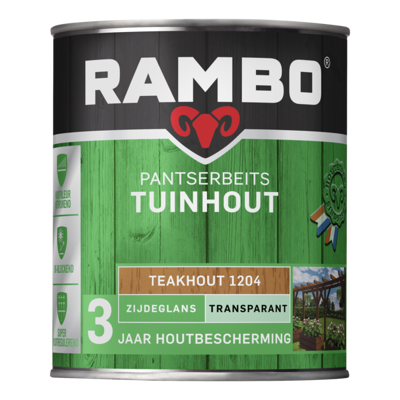 Afbeelding van Rambo Pantserbeits Tuinhout Transparant Zijdeglans Teakhout 1204 0,75 liter
