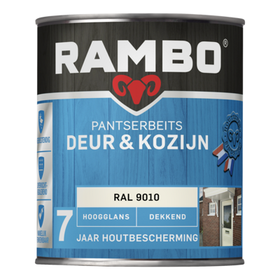 Afbeelding van Rambo Pantserbeits Deur &amp; Kozijn Dekkend Hoogglans RAL 9010 0,75 liter