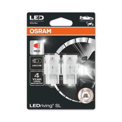 Afbeelding van Osram W21W LED Retrofit Rood 12V W3X16d 2 Stuks