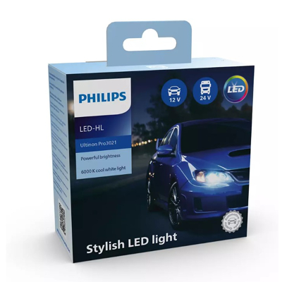 Afbeelding van H4 autolamp set Philips Ultinon Pro3021 LED 12V &amp; 24V daglichtwit 6000K