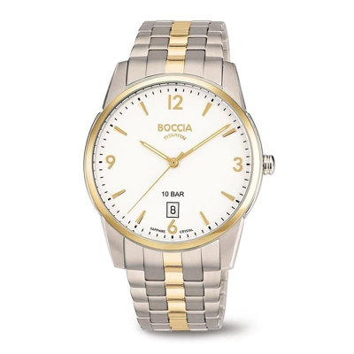 Afbeelding van Boccia 3632 02 Horloge titanium zilver en goudkleurig wit 39 mm