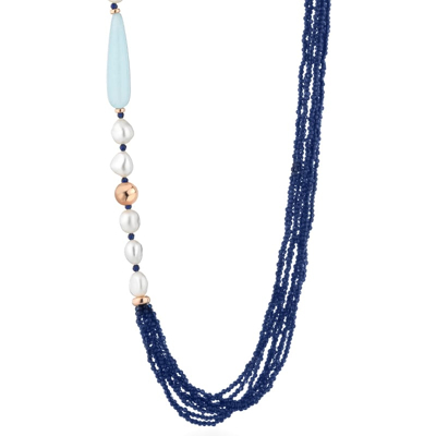 Afbeelding van Lelune Glamour collier lang blauwe pegel LGNK532.2 Zilver