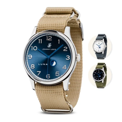 Afbeelding van Johnny Loco Luna I Horloge Heren Saffierkristal 41,3mm Waterdicht tot op 100M Cobalt