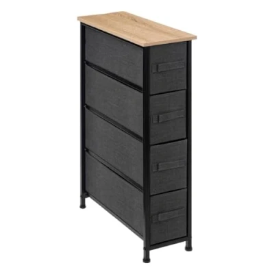 Afbeelding van 5Five Opbergmandkastje/badkamerkast 4x manden 20 x 48 77 cm hout/stof wielen donkergrijs Badkamerkastjes