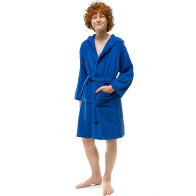 Afbeelding van Twinzen Tienerjongensmeisjesbadjas met capuchon, 100 procent OekoTex katoen, tienerbadjas 15 16 Jaar Marineblauw Badstof Ultrazachte en absorberende badjas