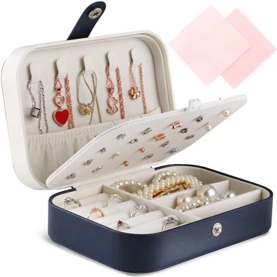 Afbeelding van Behave Luxe Sieradendoos Dames Bijouteriedoos Blauw Juwelen Reisdoos Meisjes met 2 Sieraden Glansdoekjes