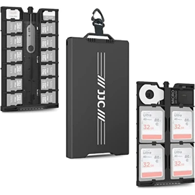 Afbeelding van JJC Pop up metalen geheugenkaart Case Houder Ultra Silm voor 12 Micro SD TF MSD + 4 2 Nano SIM kaart met karabijnhaak Flathead Tool Adapter Card Remove &amp; Mini Liniaal Zwart