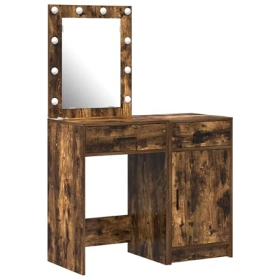 Afbeelding van vidaXL Kaptafel Set van 2 Gerookte Eiken Bewerkt Hout Opslag