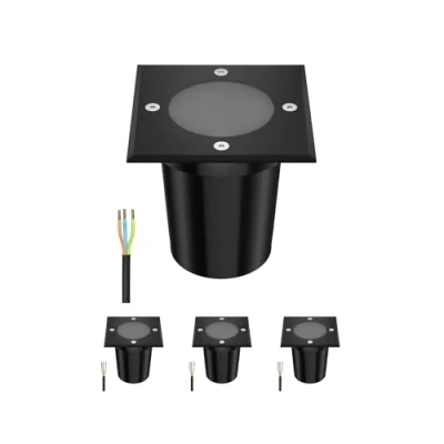 Afbeelding van ledscom.de 4 stuks Inbouw vloerlamp RELI voor buiten, IP67, zwart, hoekig, 11 x 11cm, 1x GU10 max. 15W, mat