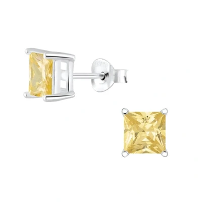 Afbeelding van JoyS Zilveren vierkant oorbellen 6 mm zirkonia champagne geel
