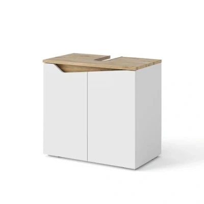 Afbeelding van Vicco Wastafelonderkast Marelle, Wit/Artisanaal eiken, 60 x 57.5 cm met 2 deuren