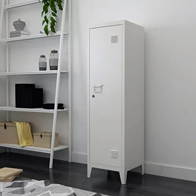 Afbeelding van [en.casa] Lockerkast Kurikka metalen locker met 2 planken 137x38x38 cm afsluitbare kast garderobekast wit