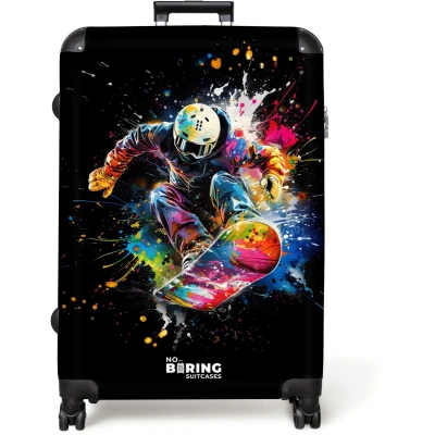 Afbeelding van NoBoringSuitcases.com® Koffer groot Reiskoffer lichtgewicht Snowboarder met graffiti Rolkoffer 4 wielen Grote trolley XL 98 liter bagage