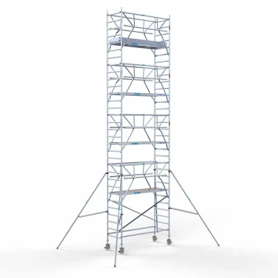 Afbeelding van Professionele aluminium rolsteiger 0.90x2.50x10.2m werkhoogte carbon vloer + dubbele voorloopleuning