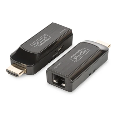 Afbeelding van DIGITUS HDMI Extender compact ontwerp Full HD Set (zender/ontvanger) Tot 50 m bereik Patchkabel (Cat 6, Cat 6A, 7) Power via Micro USB zwart