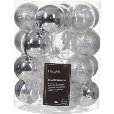 Afbeelding van Decoris kerstballen 50x stuks 6 cm kunststof zilver Kerstbal