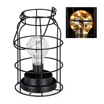 Afbeelding van Relaxdays tafellamp op batterijen industrieel led lamp vintage nachtlamp zwart