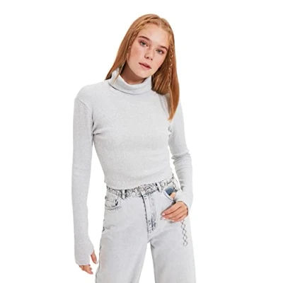 Afbeelding van Trendyol Smaragdgroene Getailleerde Coltrui Met Gedetailleerde Geribbelde Elastische Gebreide Blouse Twoaw21Bz0071