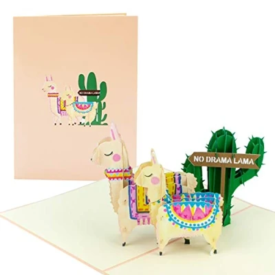 Afbeelding van verjaardagskaart No Drama lama, grappig, grappige met 3D cactus, alpaca, pop up kaart als wenskaart, wenskaart of waardebon voor verjaardag, G25
