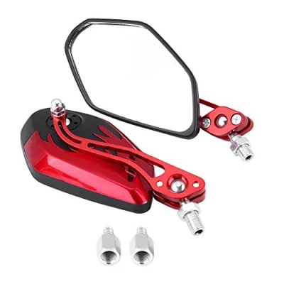 Afbeelding van motorfiets zijspiegels, 1 paar universele scooter aluminium vlammenpatroon zijachteruitkijkspiegels 8 mm 10 achteruitkijkspiegel vlam patroon zijspiegel (rood)
