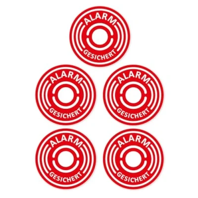 Afbeelding van Hin_462 Stickerset, set van 5 stuks, Ø 4 cm, let op gebouwen, object heeft alarmsysteem, voor ramen en deuren, binnenklevend