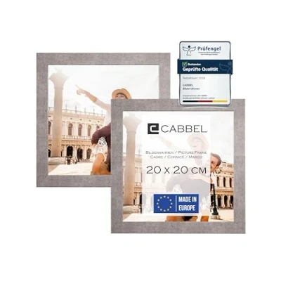 Afbeelding van CABBEL Dubbelpak (set van 2) fotolijst 20x20 cm, grijs/beton, stabiel MDF houten frame, onbreekbaar plexiglas om op te hangen en neer zetten, ideaal voor foto&#039;s/foto&#039;s/collage