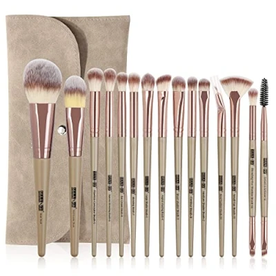 Afbeelding van make upborstels MAANGE 15 delige upborstelset met uptasje, professionele Premium synthetische foundationkwast Reizen Zacht mengen Gezicht Oogmake up kwasten set Kits