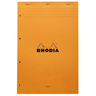 Afbeelding van Rhodia 20100C notitieblok (DIN A4+, 21 x 31,8 cm, 80 vellen, gehet, geperforeerd, Franse lijntjes, g) 1 stuk, oranje