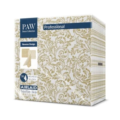 Afbeelding van PAW Airlaid Servetten (40 x 40 cm) I 50 Stuks Ideaal voor Bruiloft, Doop, Communie, Verjaardag Hoogwaardige Tafeldecoratie Stoffen Stofachtig Bloemenkader Goud Zwart