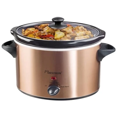 Afbeelding van Bestron Slowcooker, met 3 programma&#039;s, keramische pan &amp; glazen deksel, voor 4 Personen, 3.5L capaciteit, vatwasserveilig, 180 Watt, Copper Collection, kleur: Koper