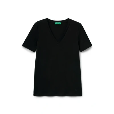 Afbeelding van United Colors of Benetton Vneck Tshirt basic, Dames, Maat: XXS, Black
