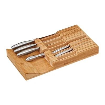 Afbeelding van Relaxdays messenblok lade voor 12 messen messenhouder organizer bamboe