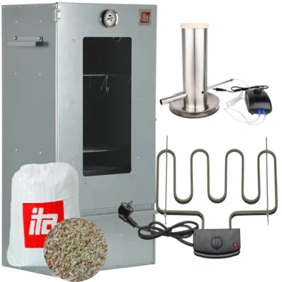 Afbeelding van ITA Elektrische Rookoven 7000 Smoker Set met Verwarming, Rookgenerator Rookkast Raam &amp; Thermometer Gelegeerd Staal EU Kwaliteit, Direct van de Fabrikant 81 cm 3 Niveaus