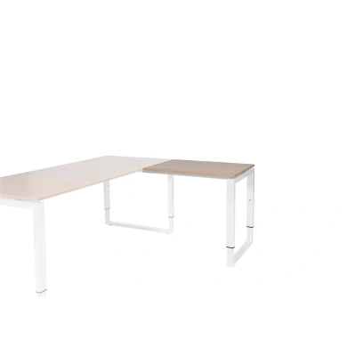 Afbeelding van Domino Plus aanbouwtafel, hoogte instelbaar (62 85cm) met 80x60cm &#039;zwevend&#039; robson eiken 25mm blad en wit (RAL9010) O poot frame