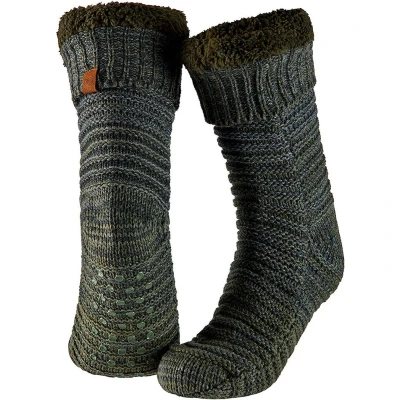 Afbeelding van Apollo Huissokken heren met anti slip Groen One size Fluffy sokken Slofsokken Huisokken Warme