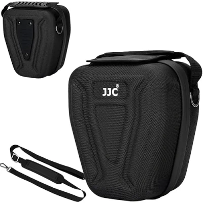 Afbeelding van JJC Schokbestendige harde cameratas, snelle toegang met ritssluiting en versnellingsbak voor Nikon Canon Sony Olympus meer Gevoerd interieur, rubberen handvat, klittenband flap zakje, Zwart,