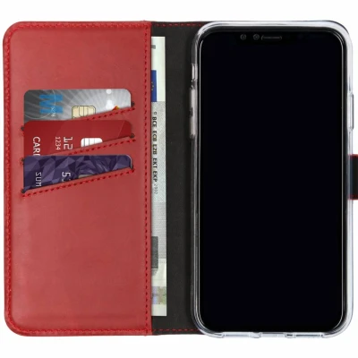 Afbeelding van Apple iPhone Xr Hoesje Echt leder Selencia Bookcase Rood Telefoonhoesje